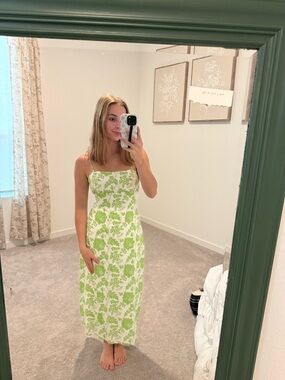 mahina Green & White Floral Midi Slip Dress